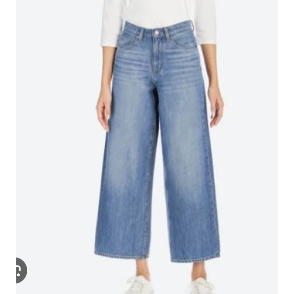 Uniqlo High Rise Wide Leg Jeans in Blue Wash Denim Women 27